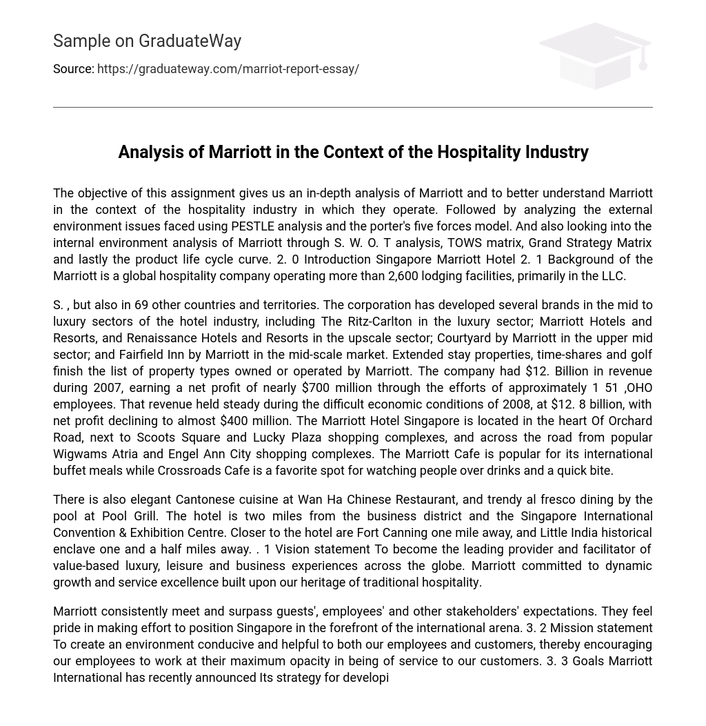 Analysis of Marriott in the Context of the Hospitality Industry