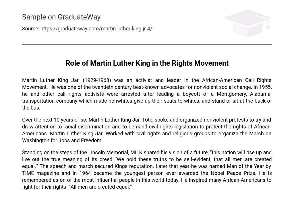 Role of Martin Luther King in the Rights Movement