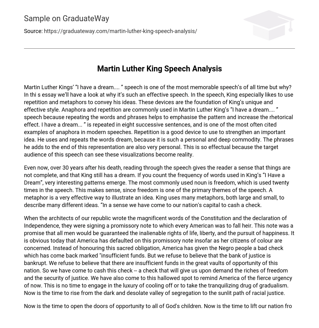 Martin Luther King Speech Analysis