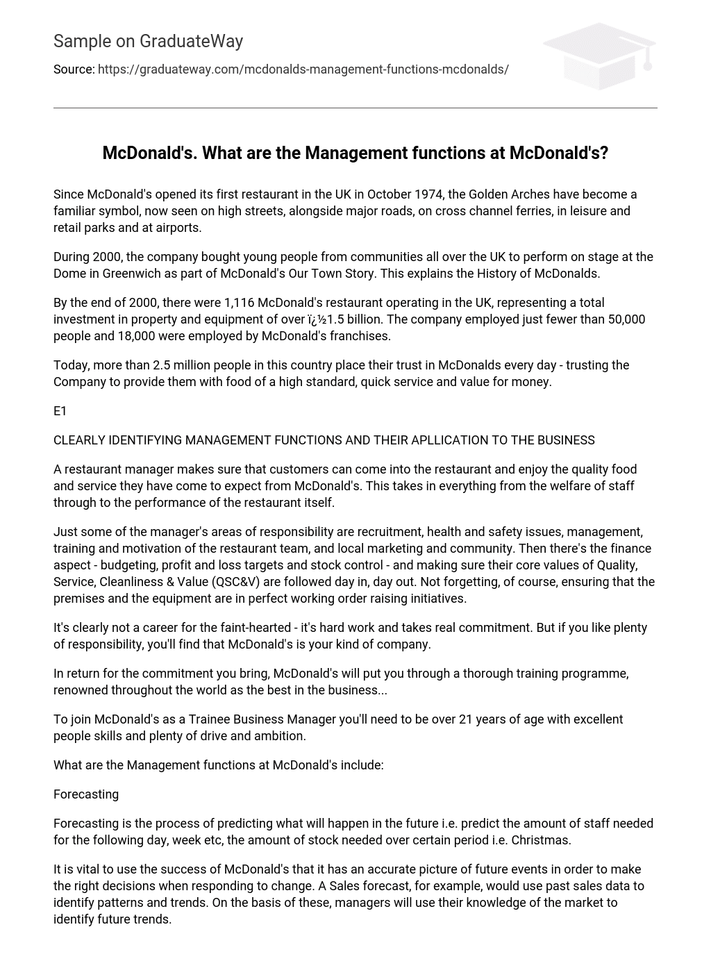 What Are The Management Functions At Mcdonald’s?