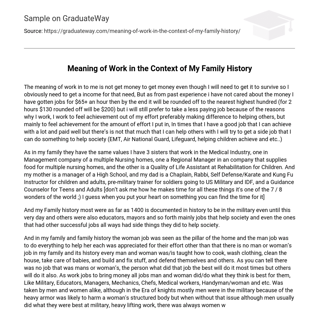 Meaning of Work in the Context of My Family History