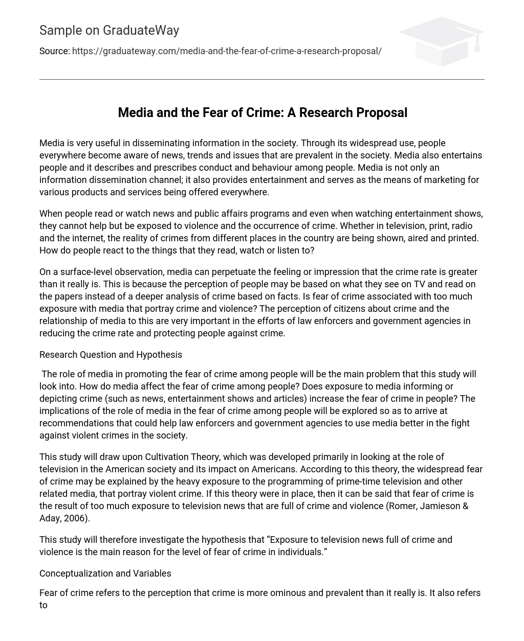 Media and the Fear of Crime: A Research Proposal