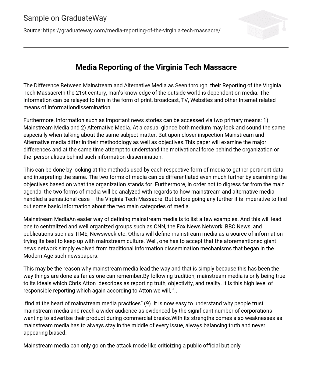 Media Reporting of the Virginia Tech Massacre