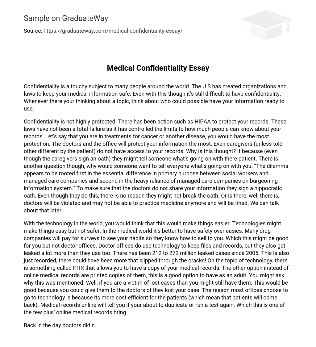 confidentiality statement nursing essay