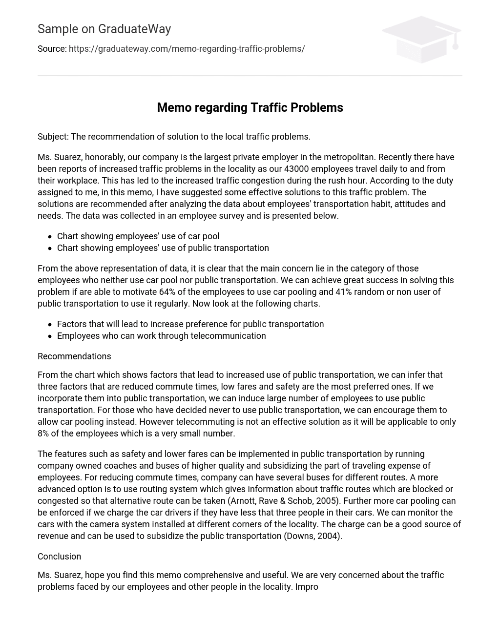 Memo regarding Traffic Problems