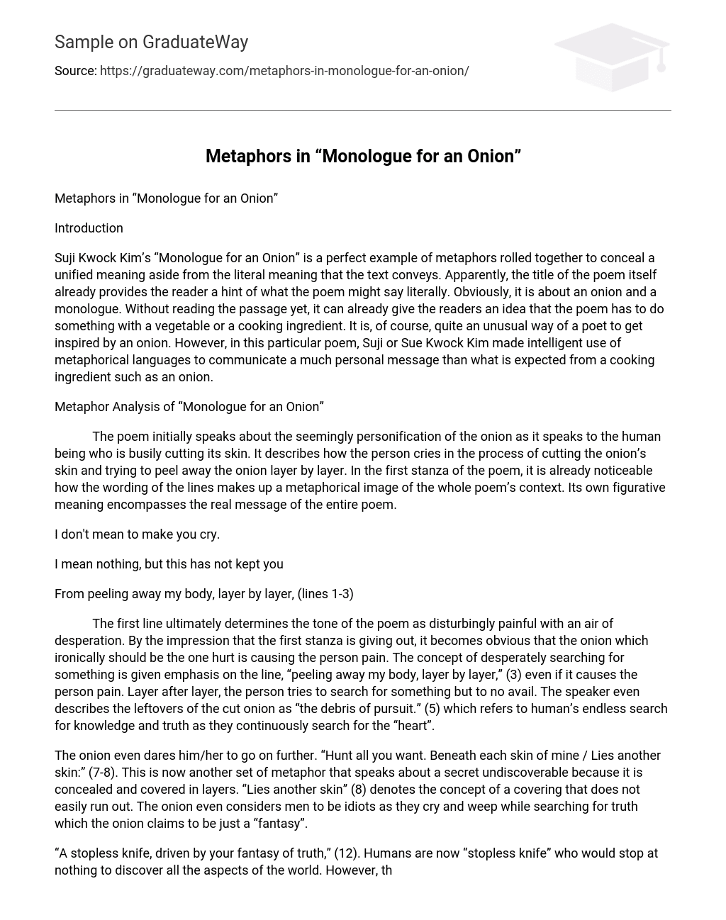 Metaphors in “Monologue for an Onion” Analysis