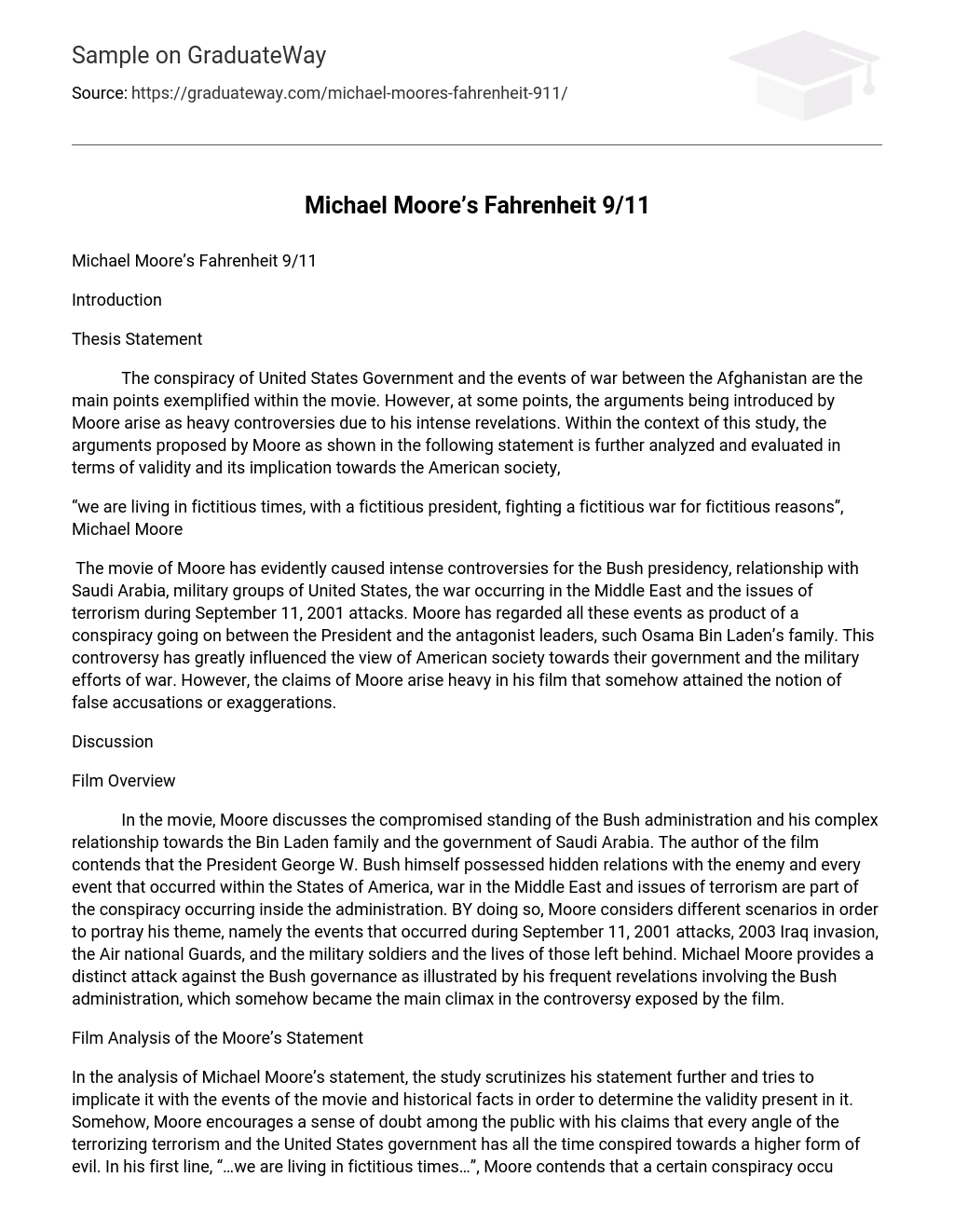 Michael Moore’s Fahrenheit 9/11 Analysis