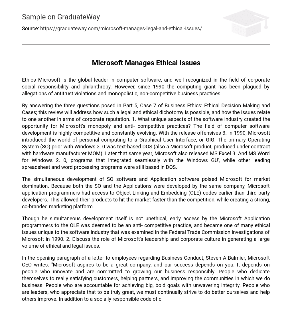 Microsoft Manages Ethical Issues