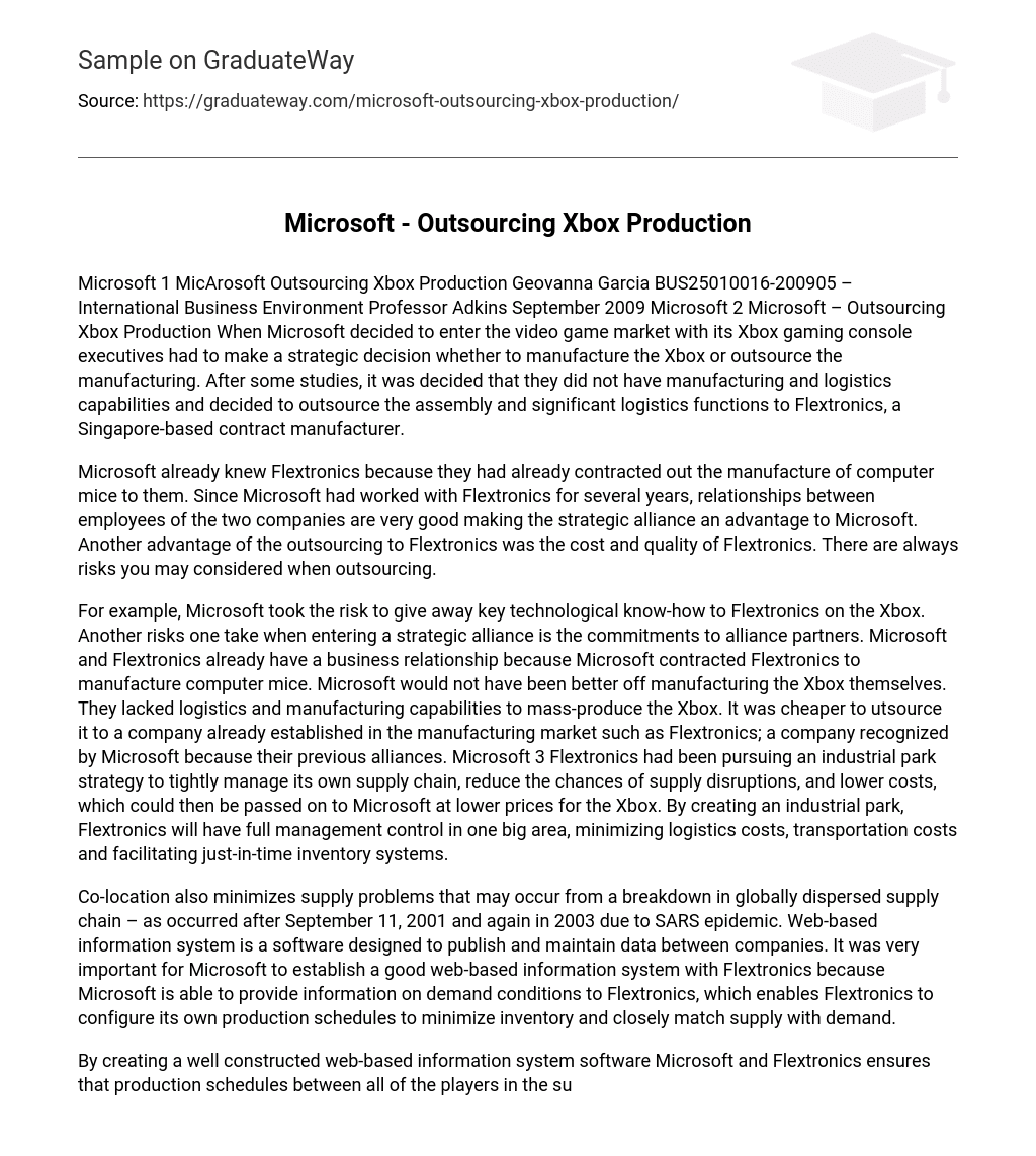 Microsoft – Outsourcing Xbox Production