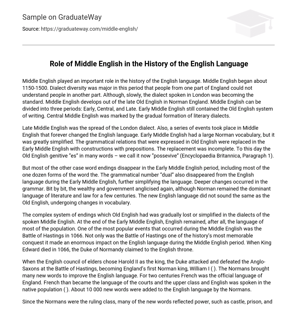 Role of Middle English in the History of the English Language
