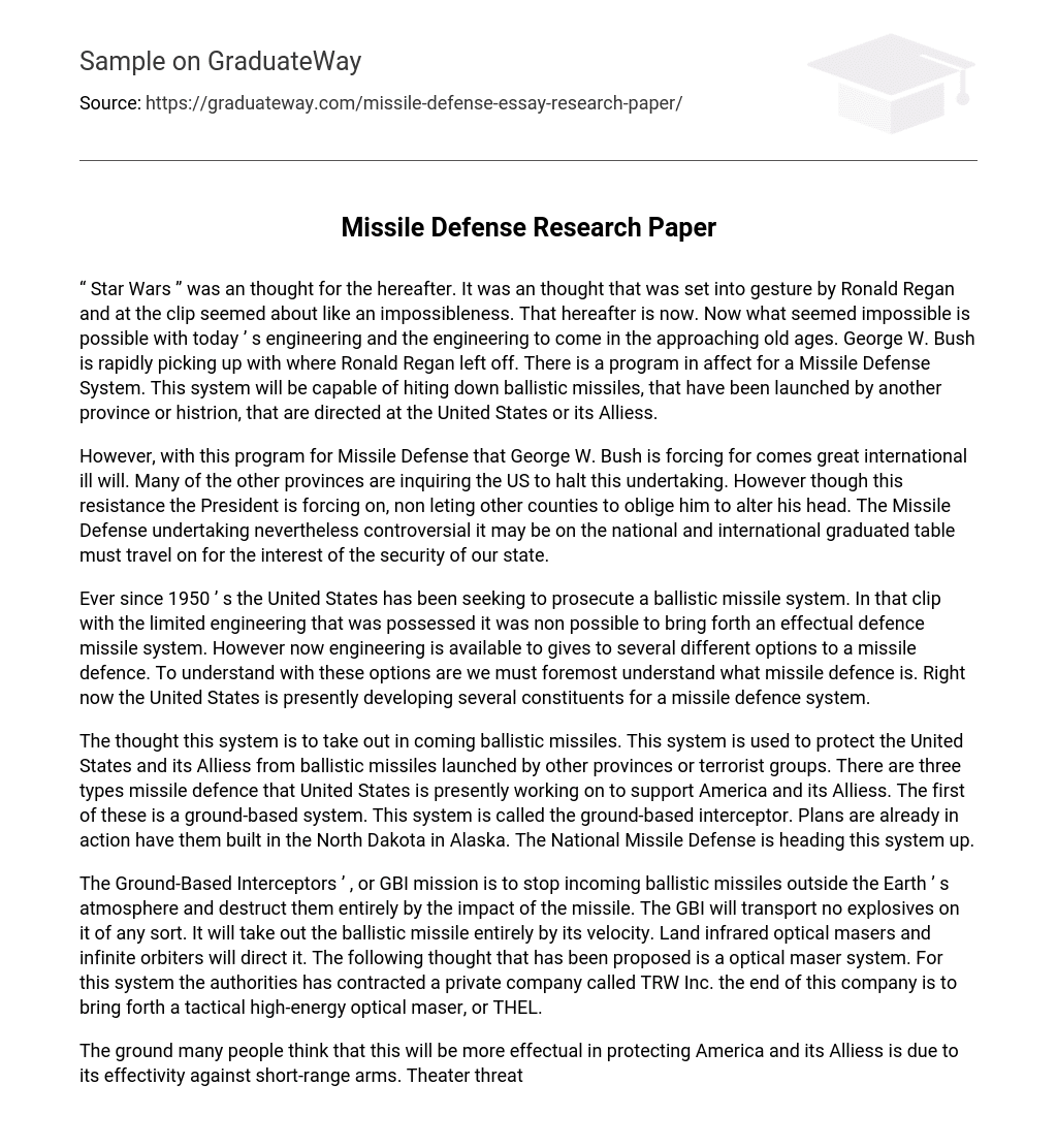 Missile Defense Research Paper
