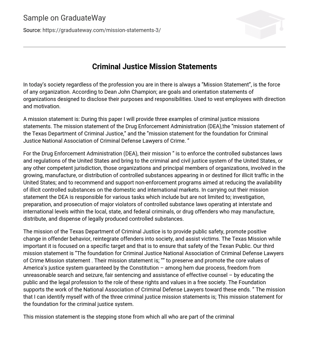 mission statement for criminal justice resume