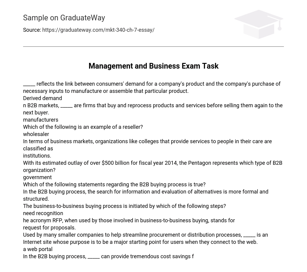 Management and Business Exam Task