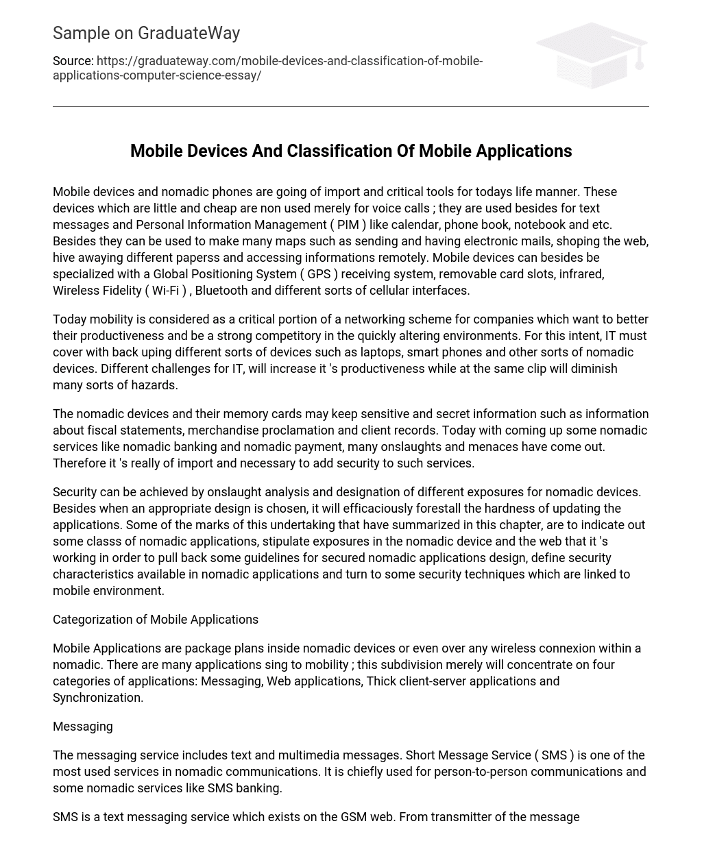 Mobile Devices And Classification Of Mobile Applications