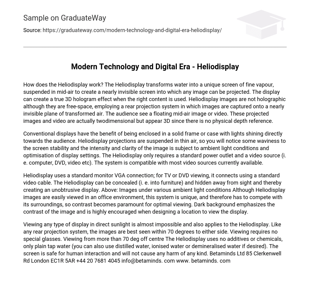 Modern Technology and Digital Era – Heliodisplay