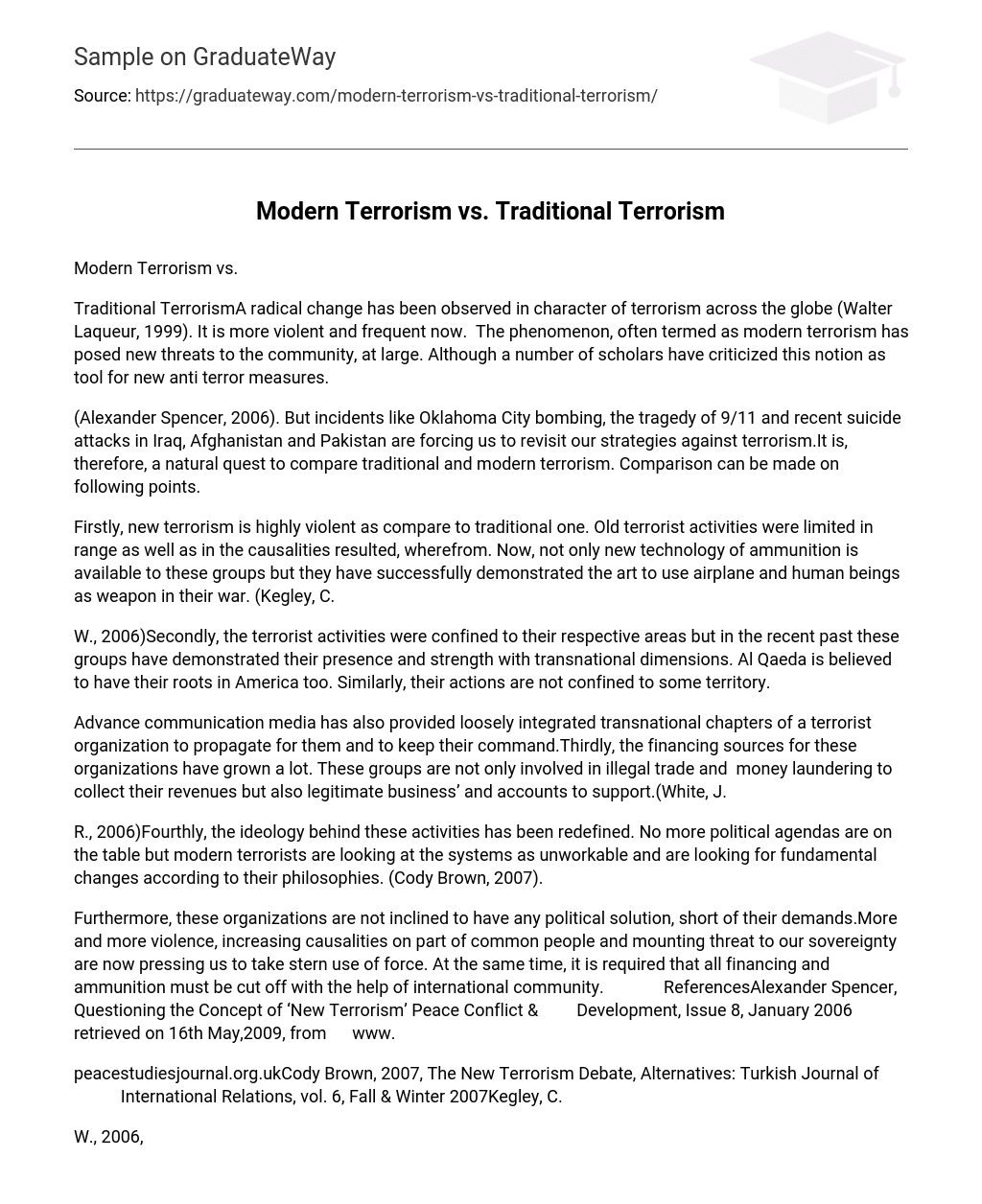 Modern Terrorism vs. Traditional Terrorism