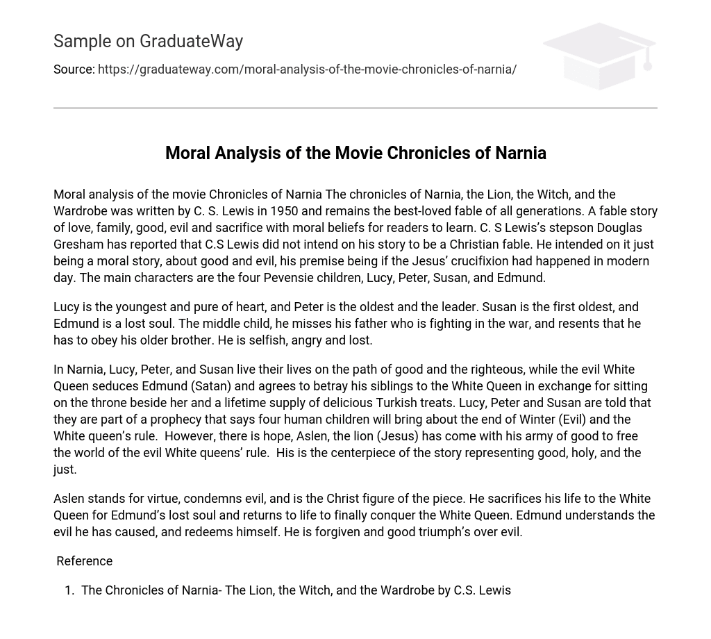 Moral Analysis of the Movie Chronicles of Narnia