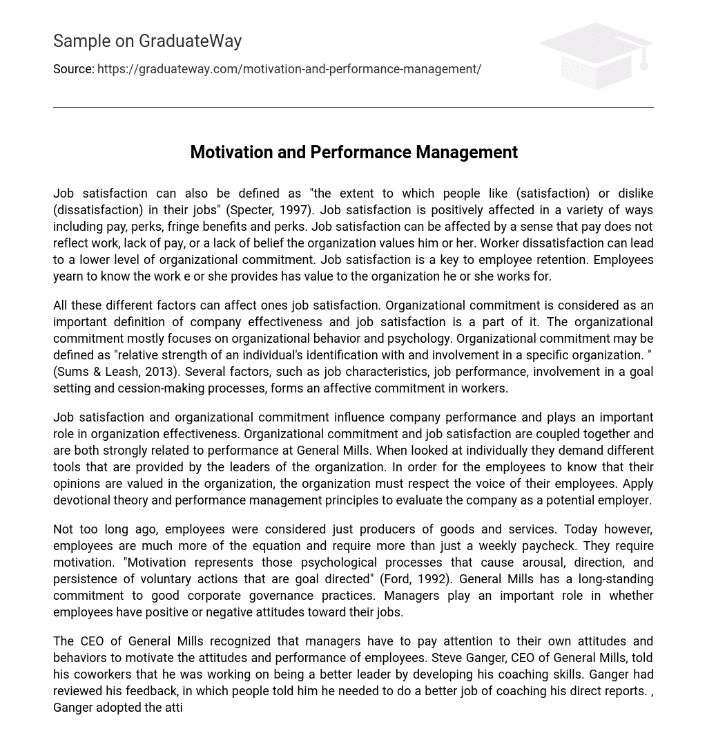 Motivation and Performance Management