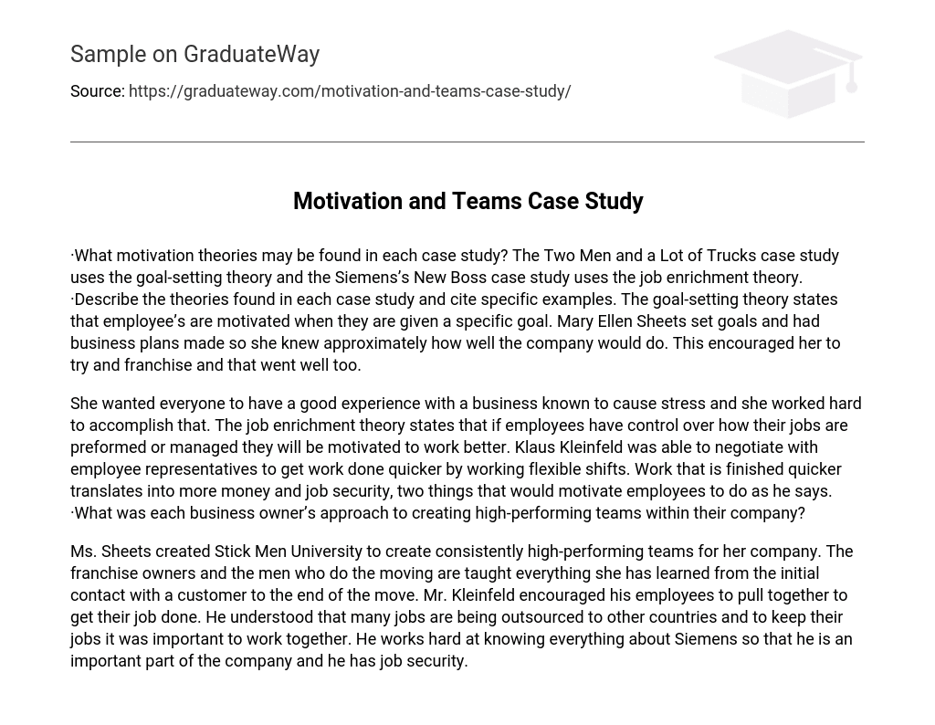 Motivation and Teams Case Study