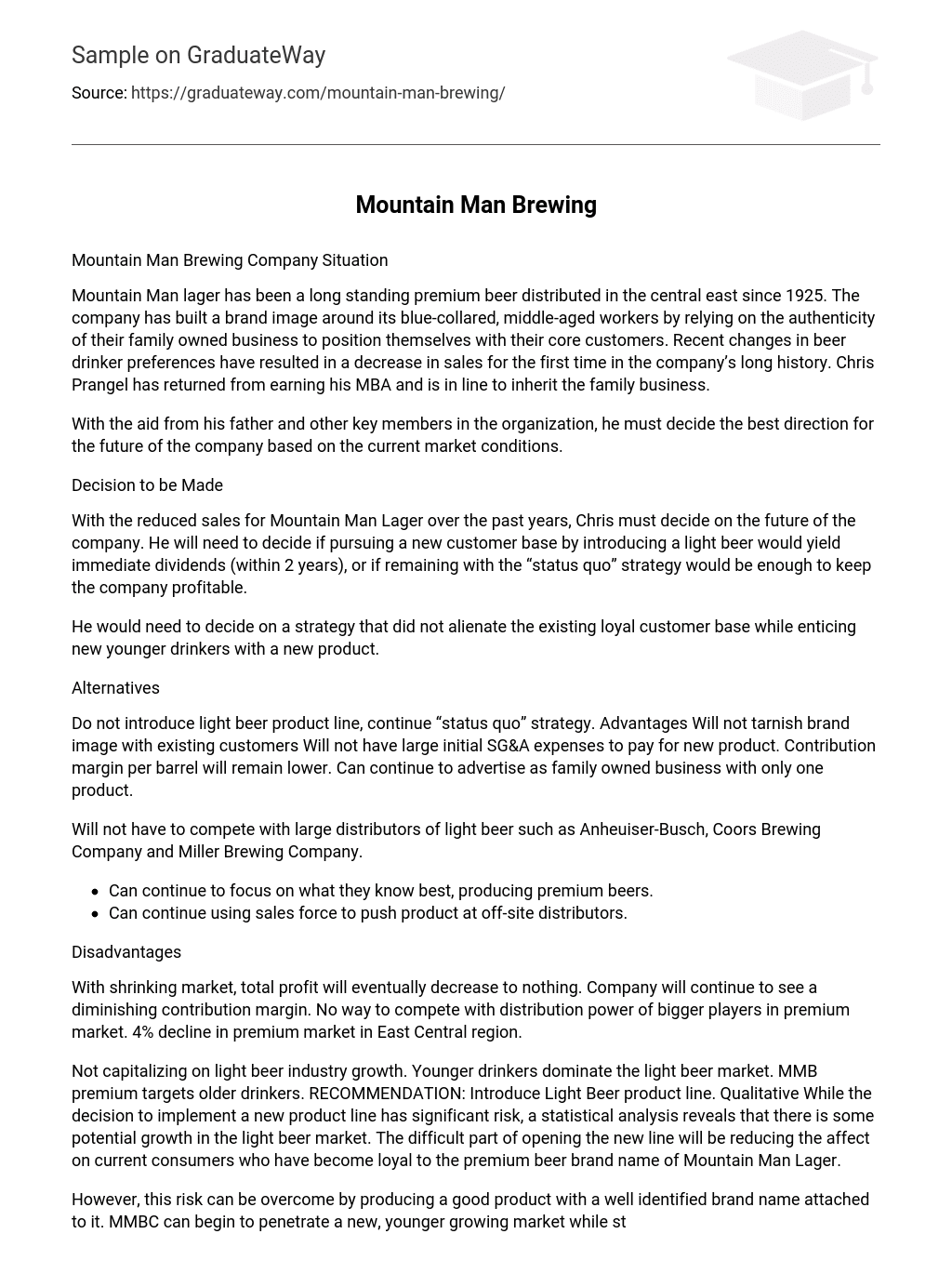 Mountain Man Brewing Analysis