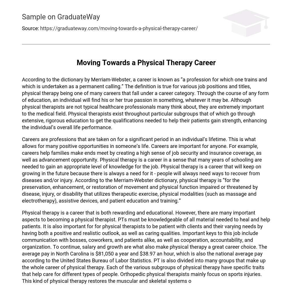 Moving Towards a Physical Therapy Career