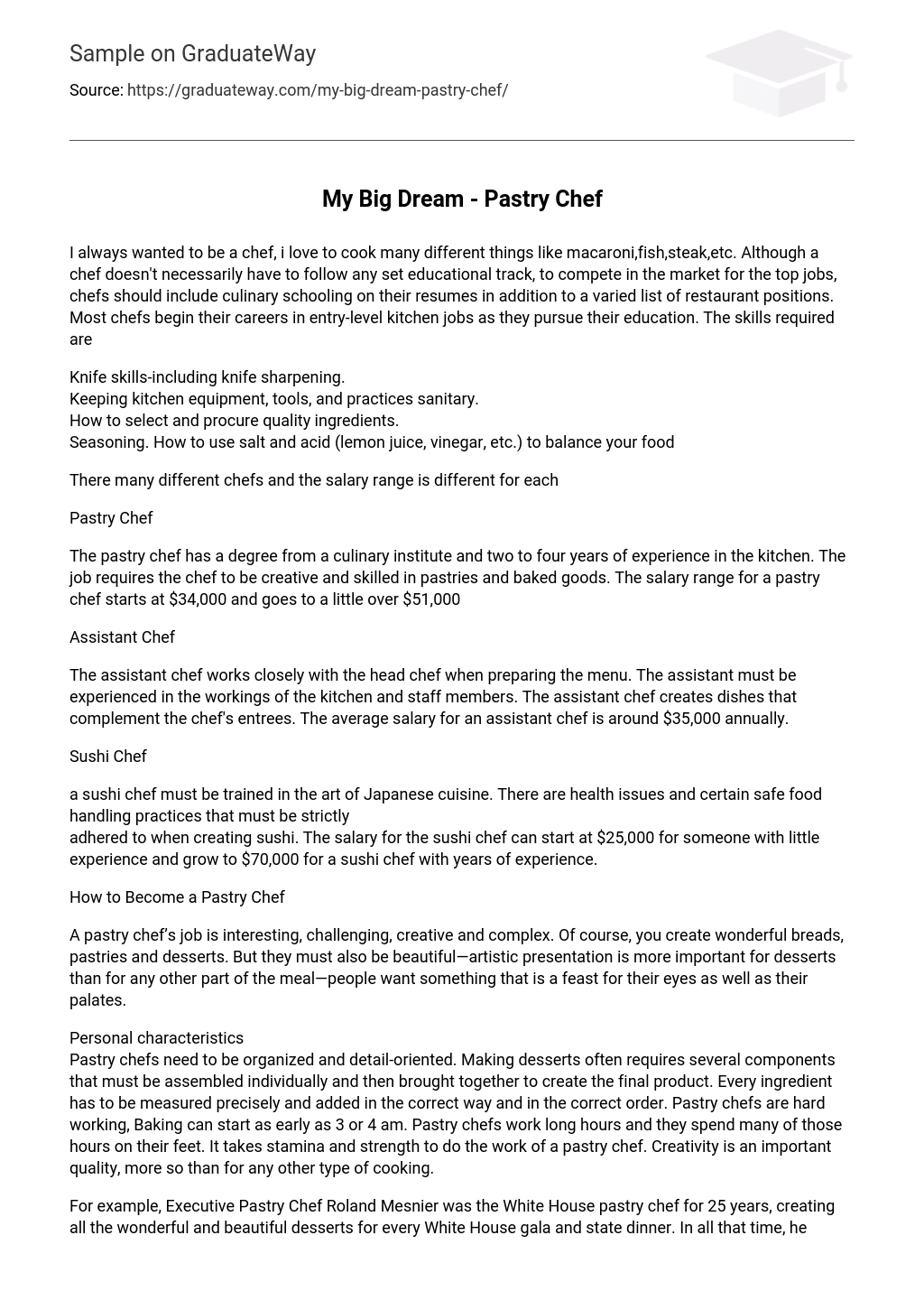 essay about dream chef