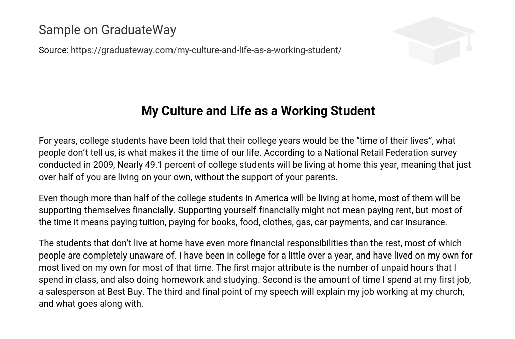 My Culture and Life as a Working Student