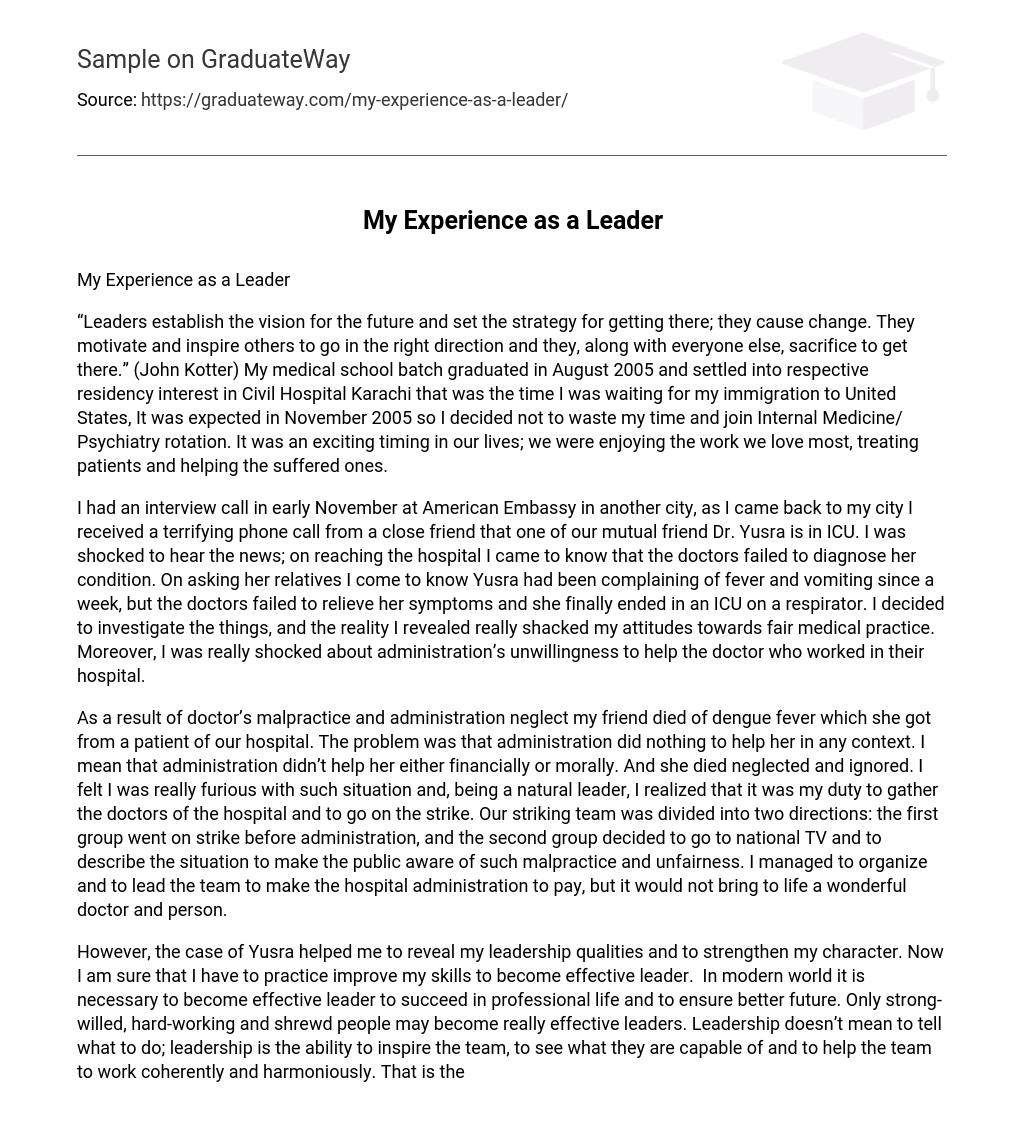 essay on my leadership experience as a student