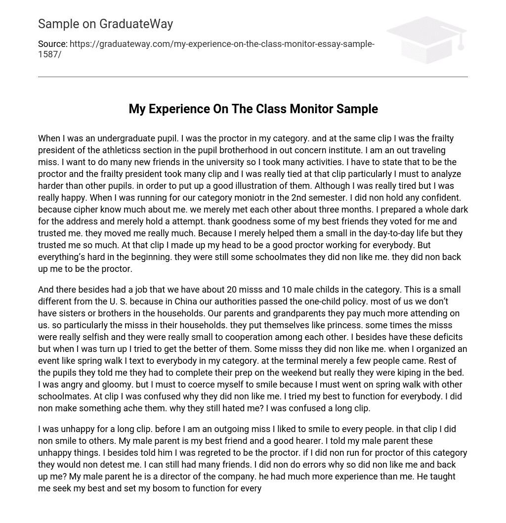 My Experience On The Class Monitor Sample