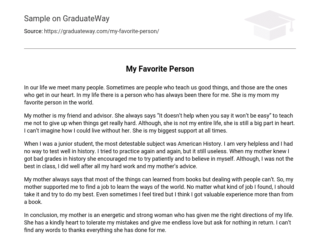 my favorite person is my mother essay 100 words