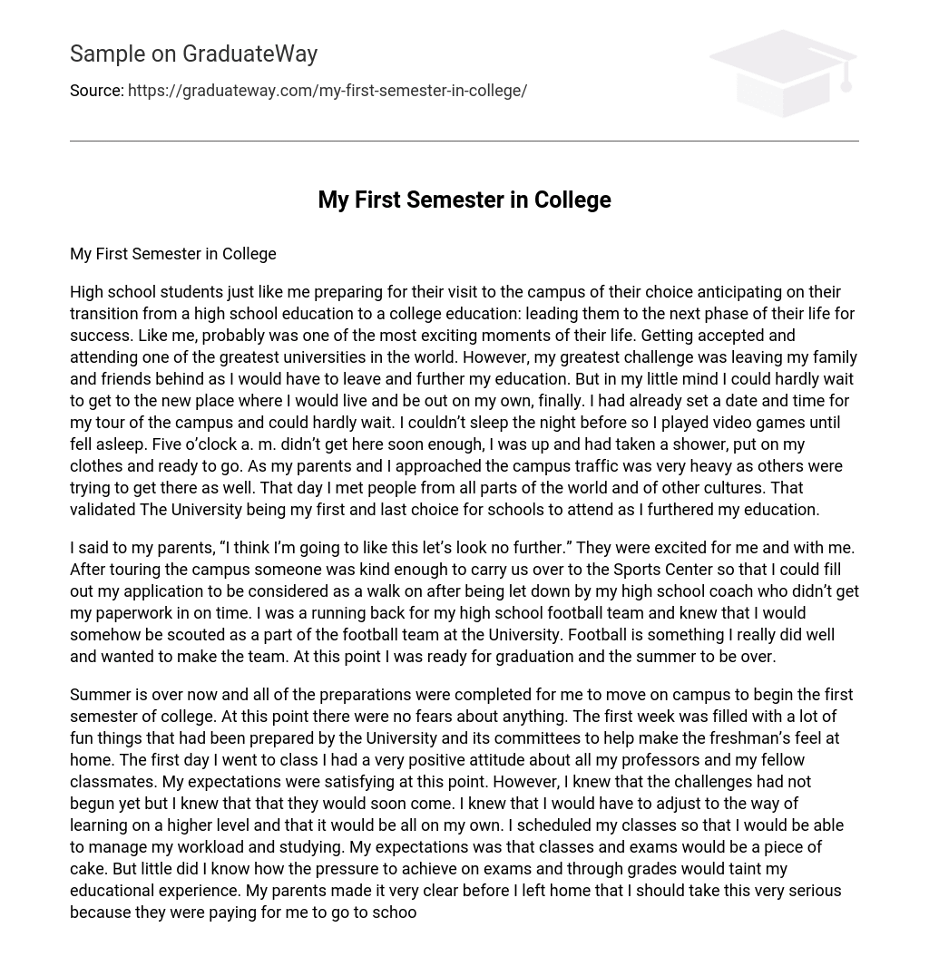 essay on my first semester at university