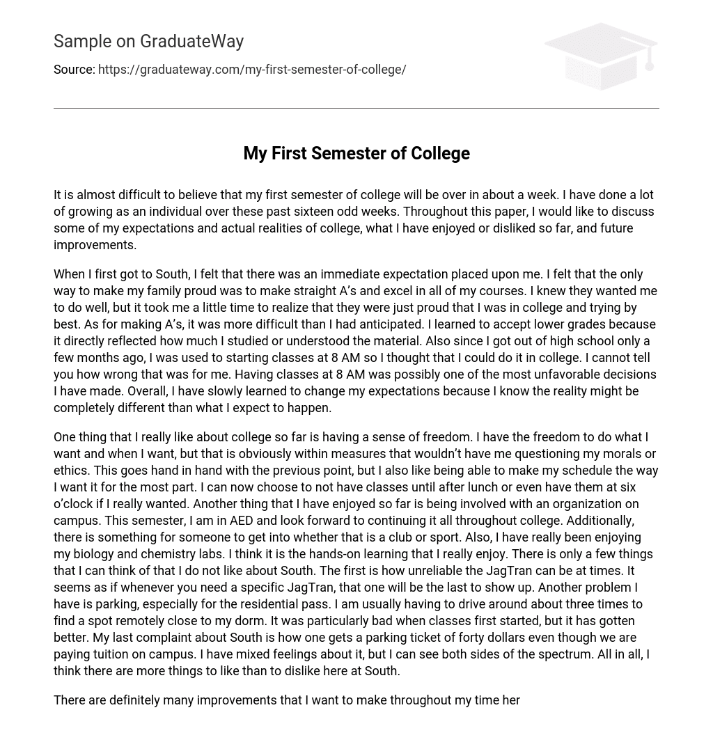  My First Semester Of College Essay Example GraduateWay