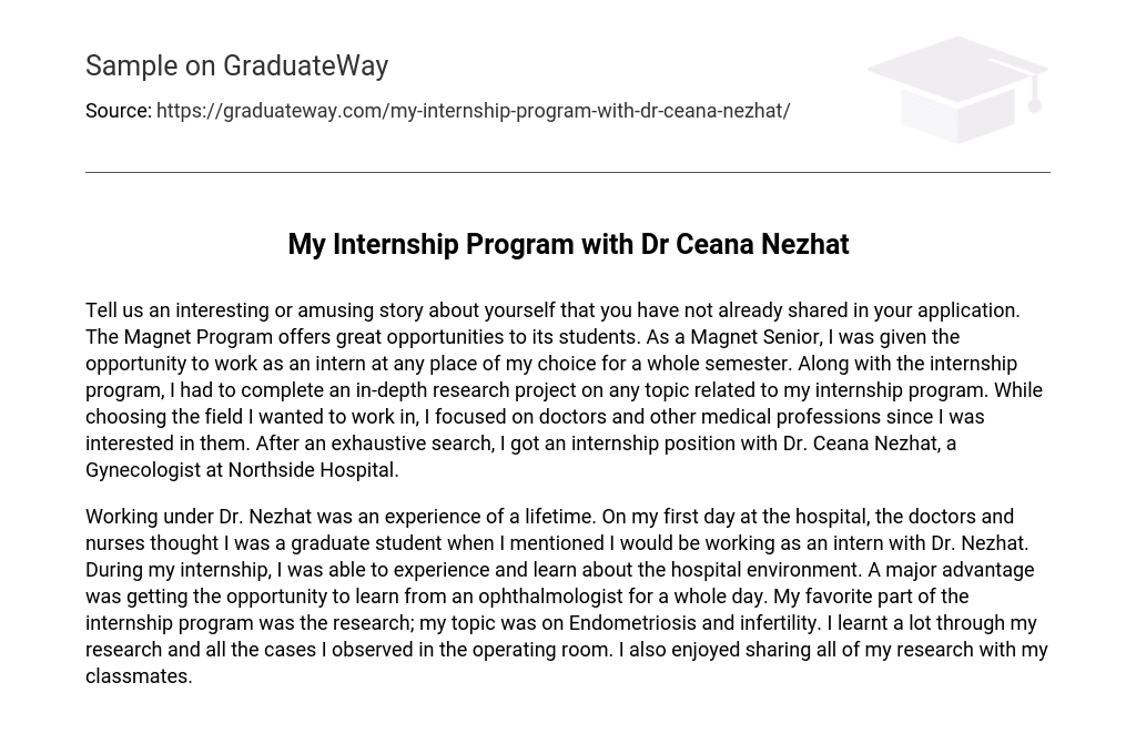 My Internship Program with Dr Ceana Nezhat