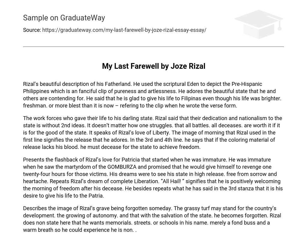 My Last Farewell by Joze Rizal Analysis
