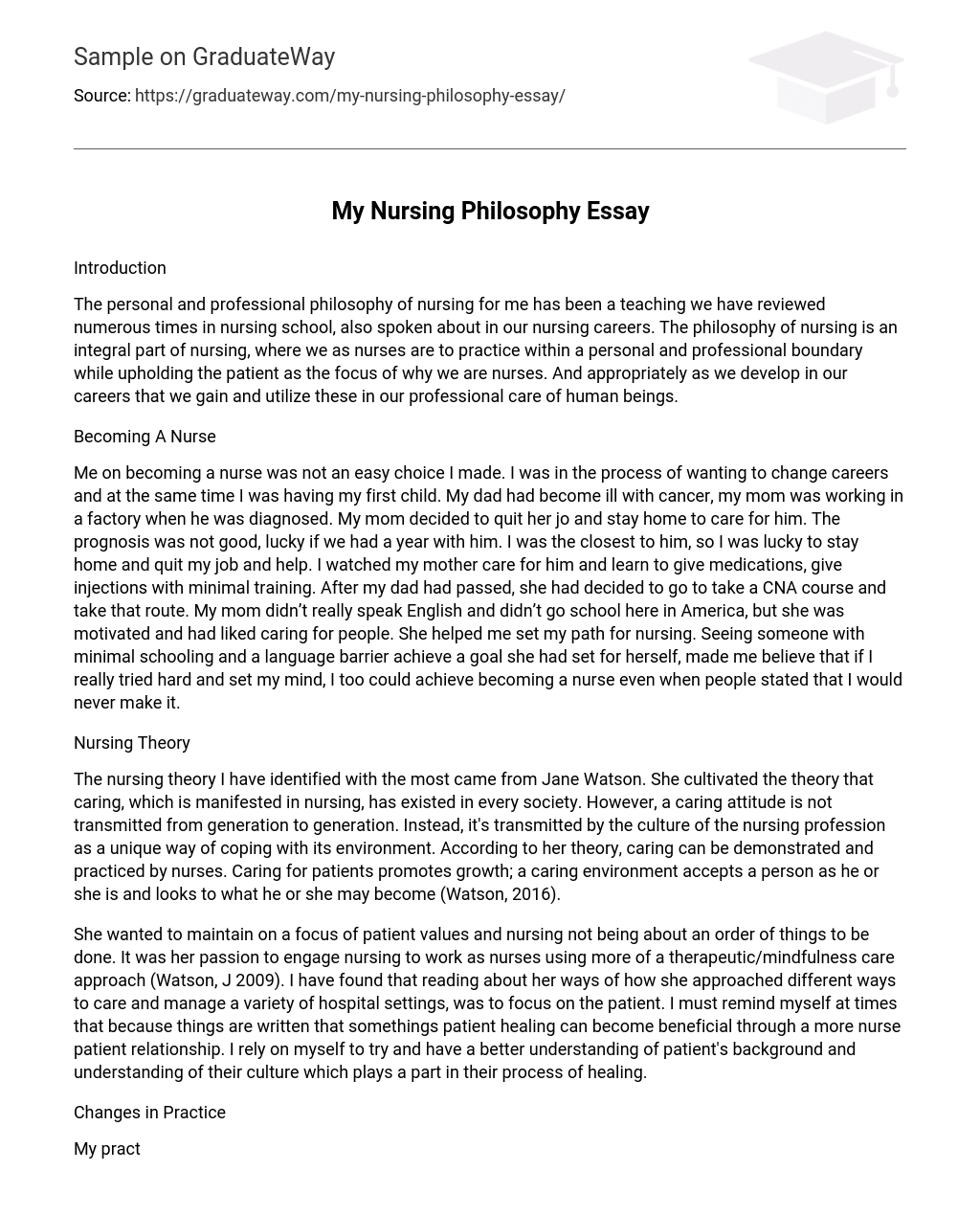 My Nursing Philosophy Essay