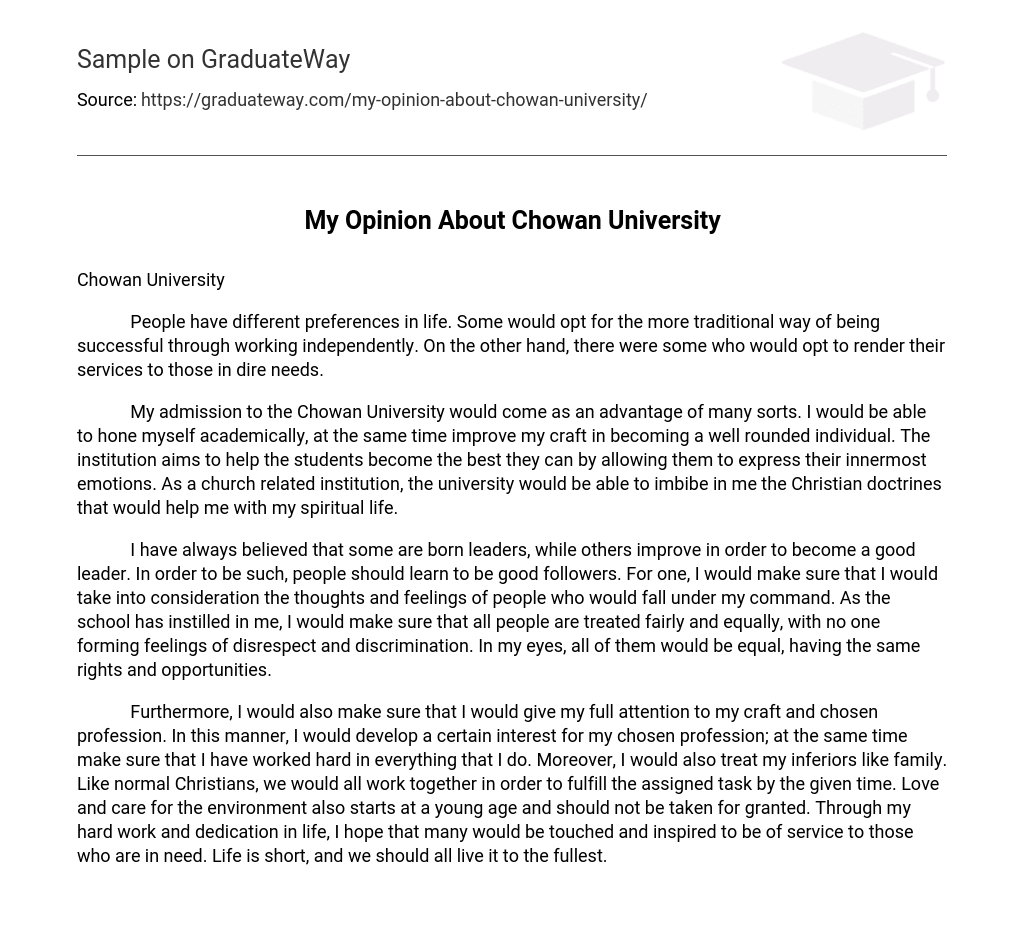 My Opinion About Chowan University