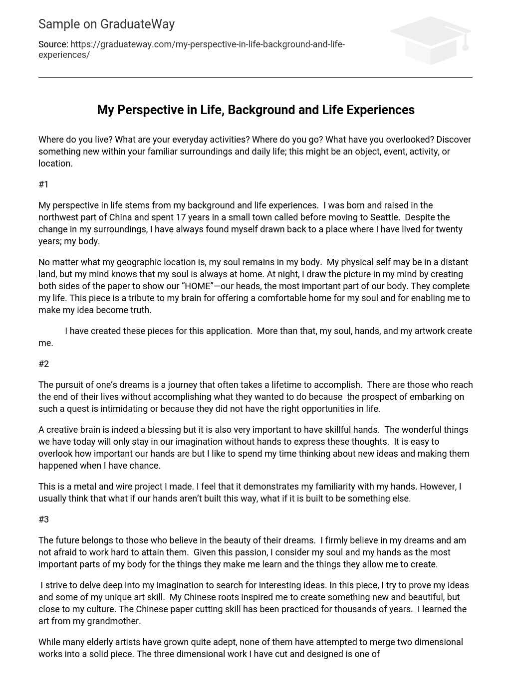 My Perspective in Life, Background and Life Experiences
