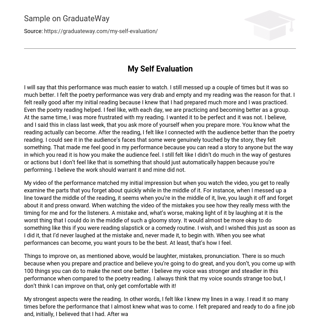 My Self Evaluation 950 Words Free Essay Example On GraduateWay