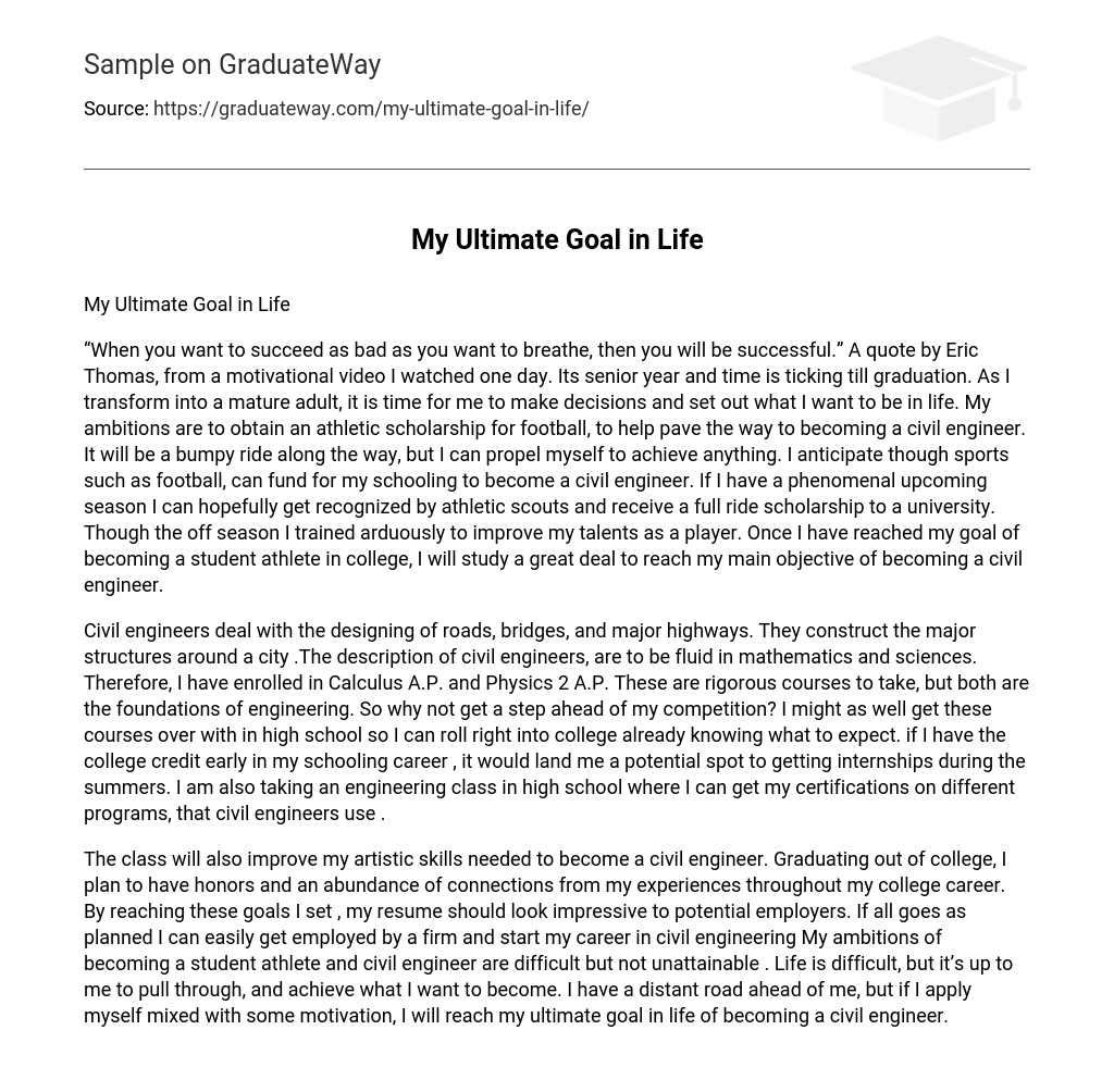  My Ultimate Goal In Life Essay Example GraduateWay