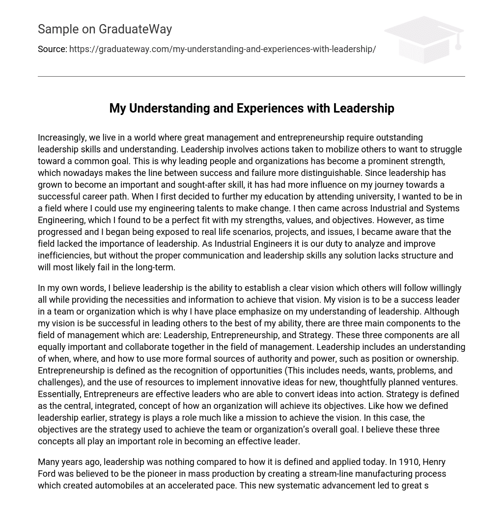 essay about leadership experience