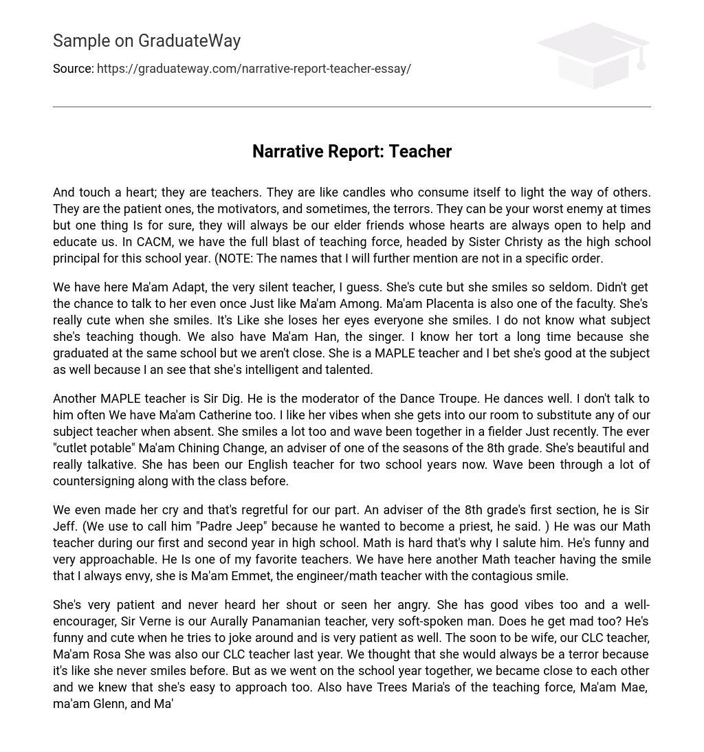 Narrative Report: Teacher