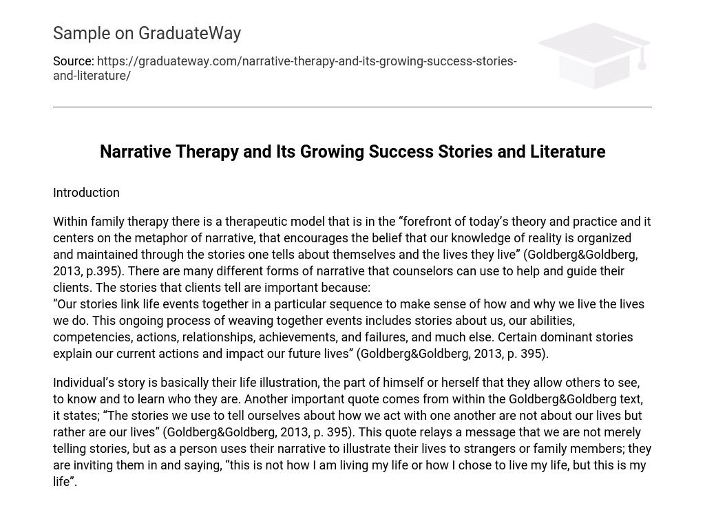 Narrative Therapy and Its Growing Success Stories and Literature