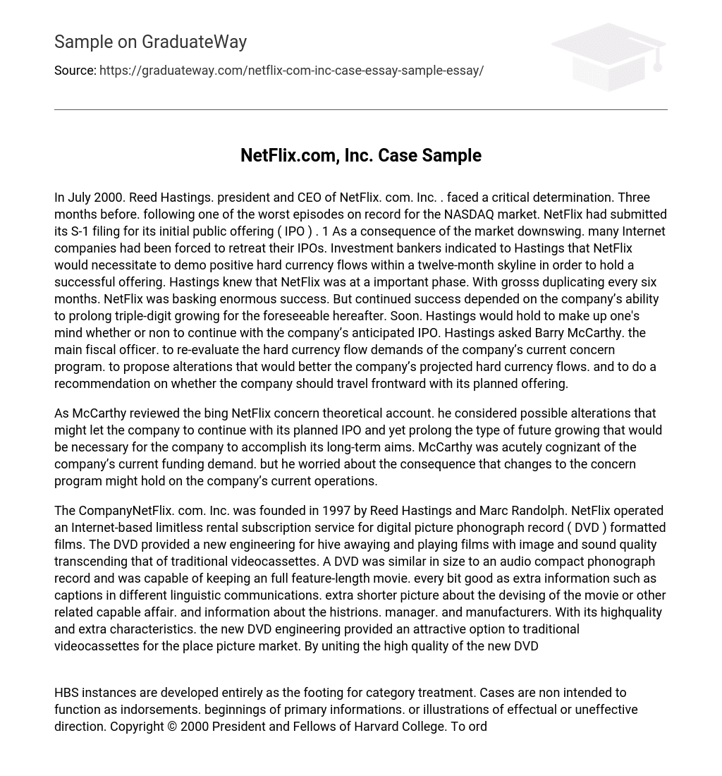 NetFlix.com, Inc. Case Sample