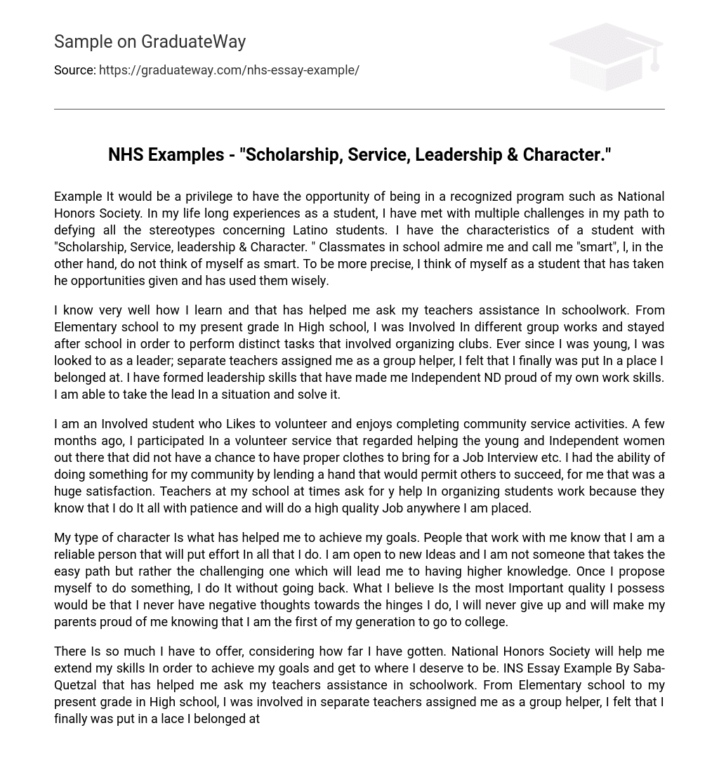  NHS Examples Scholarship Service Leadership Character Essay 