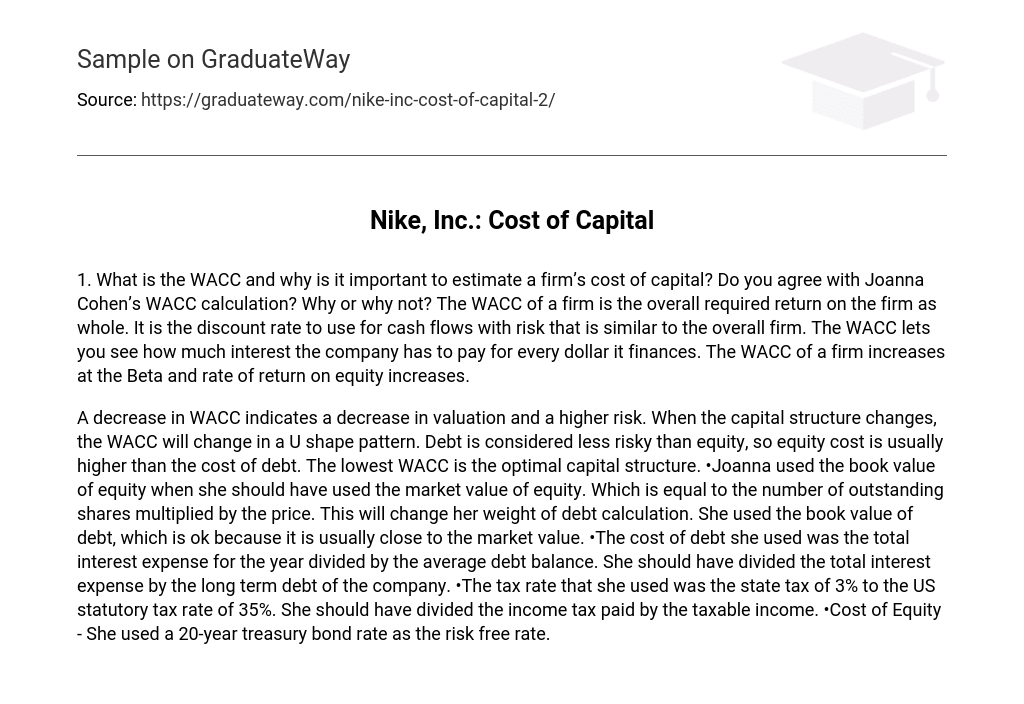 Nike, Inc.: Cost of Capital