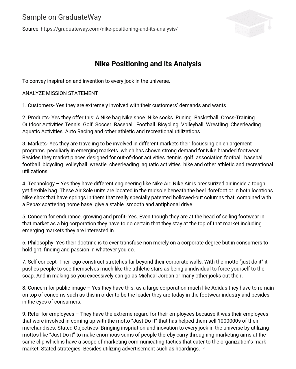 Nike Positioning and its Analysis