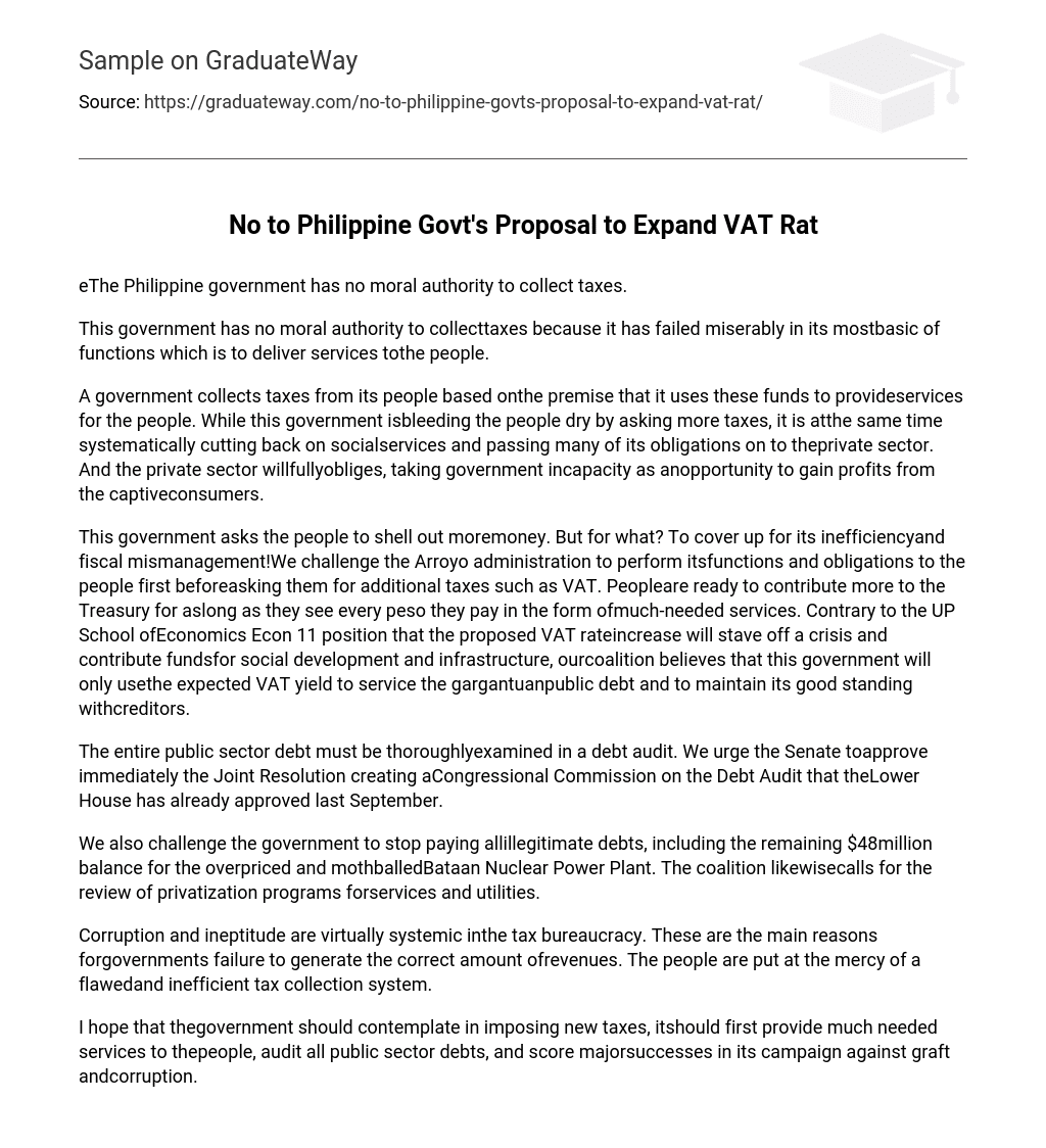 No to Philippine Govt’s Proposal to Expand VAT Rat