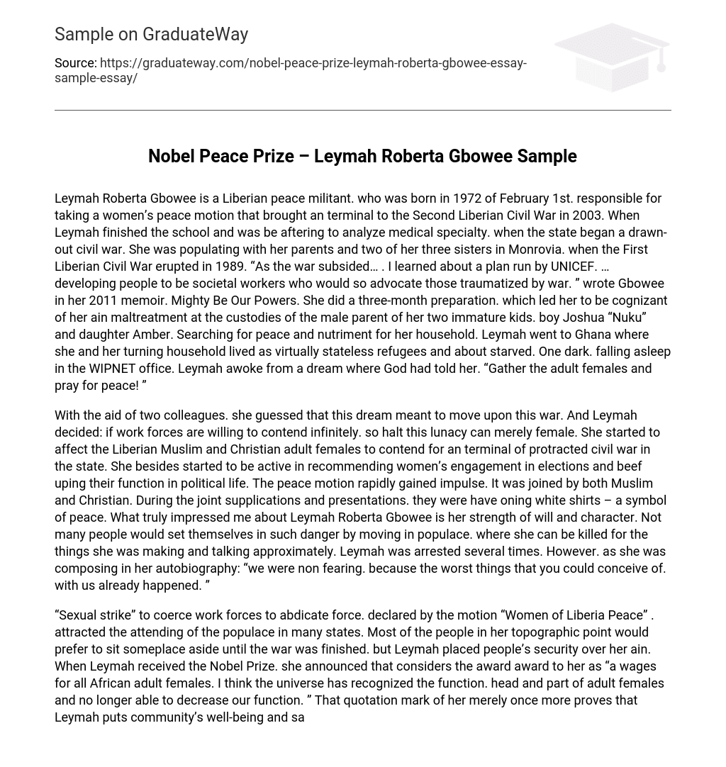 Nobel Peace Prize – Leymah Roberta Gbowee Sample