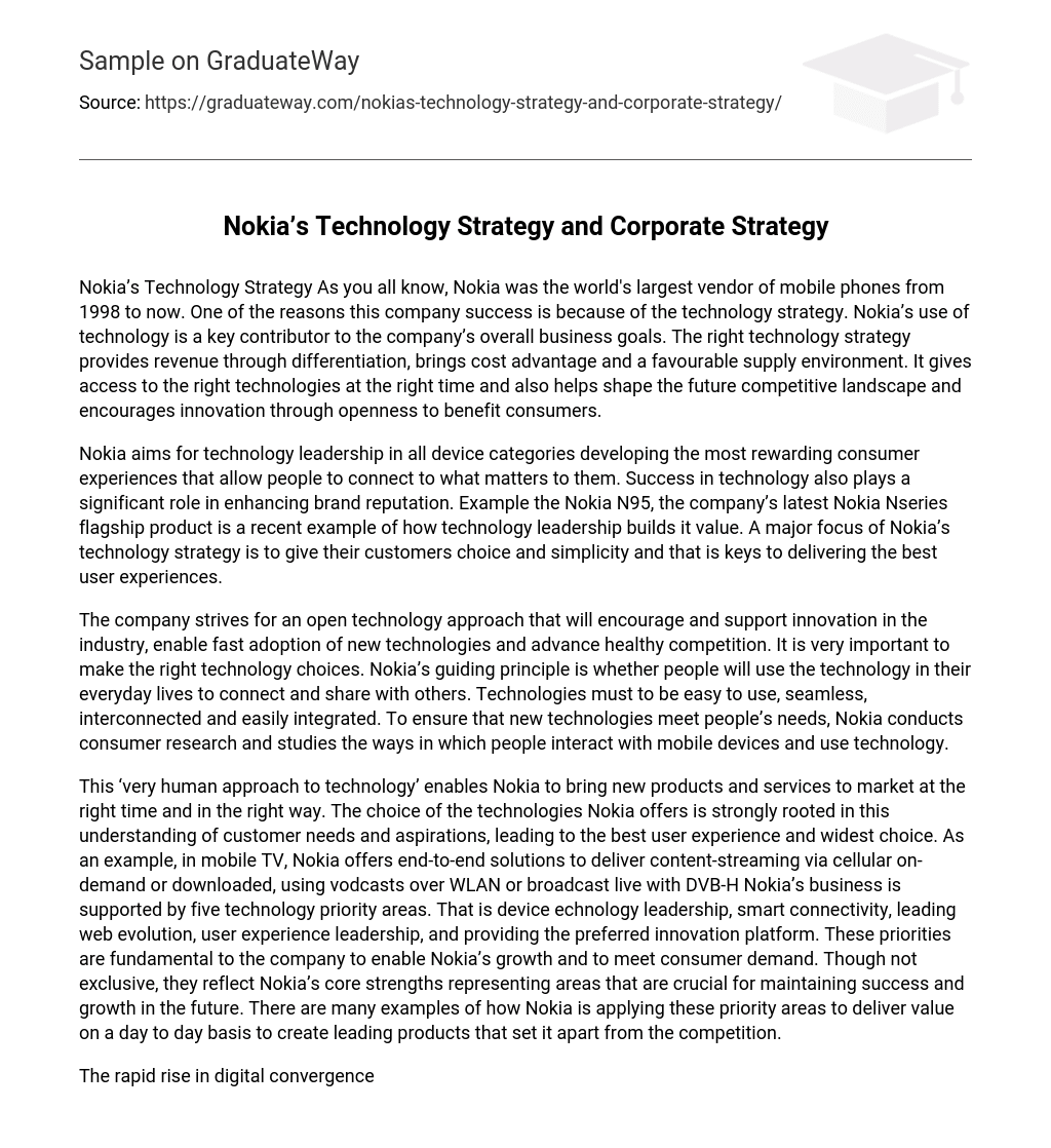 Nokia’s Technology Strategy and Corporate Strategy