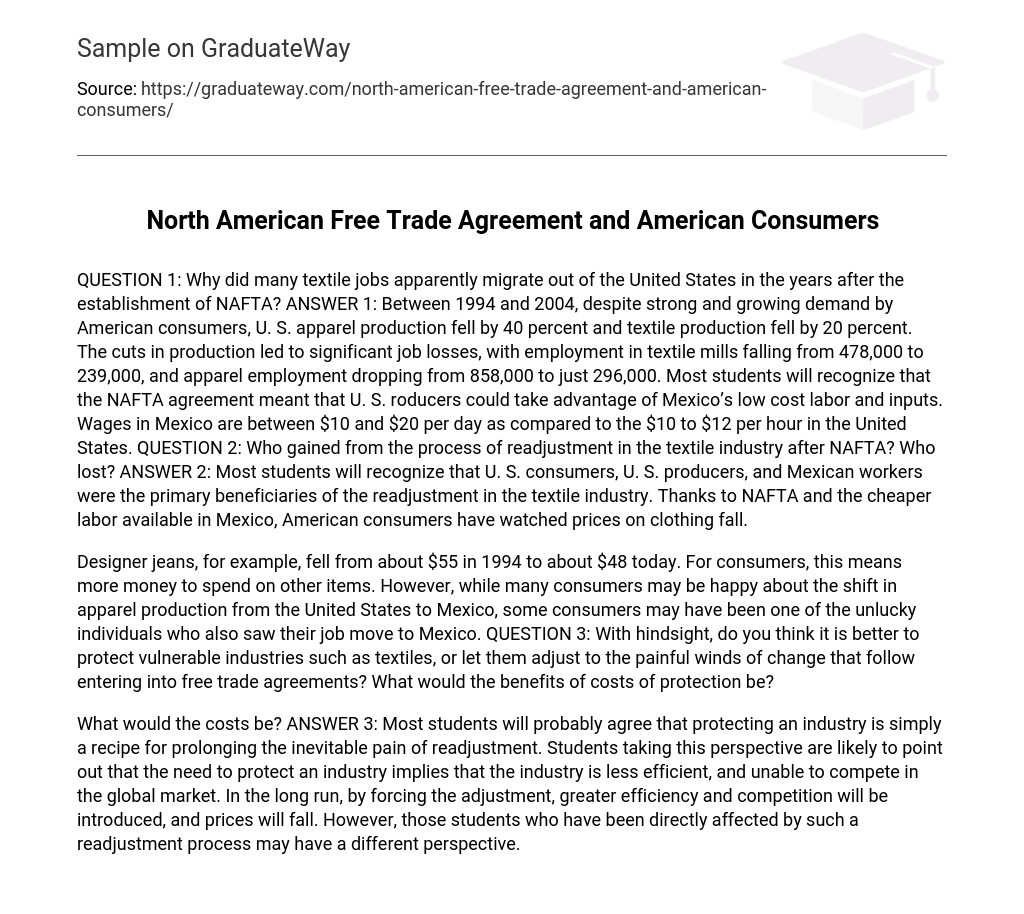 North American Free Trade Agreement and American Consumers